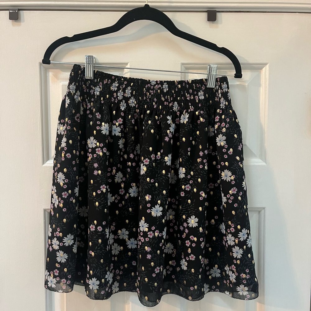 LOFT Floral Navy Smocked Skirt